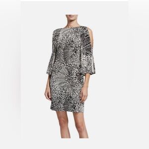 NWOT Trina Turk Women’s Size S Black/White Kouyou Cold Shoulder Jersey Dress